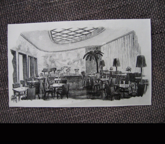 Restorano „Neringa“ interjero eskizas, apie 1957 metus. Nuotrauka iš A. Nasvyčio archyvo