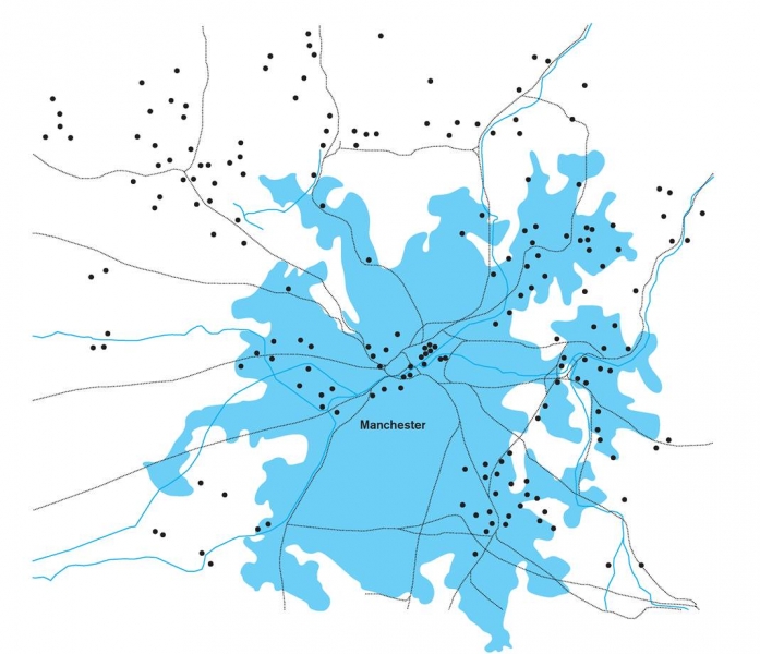 Mančesterio „rudieji laukai“ (brownfields) 2000 m. Shrinking Cities / Projektbüro Philipp Oswalt