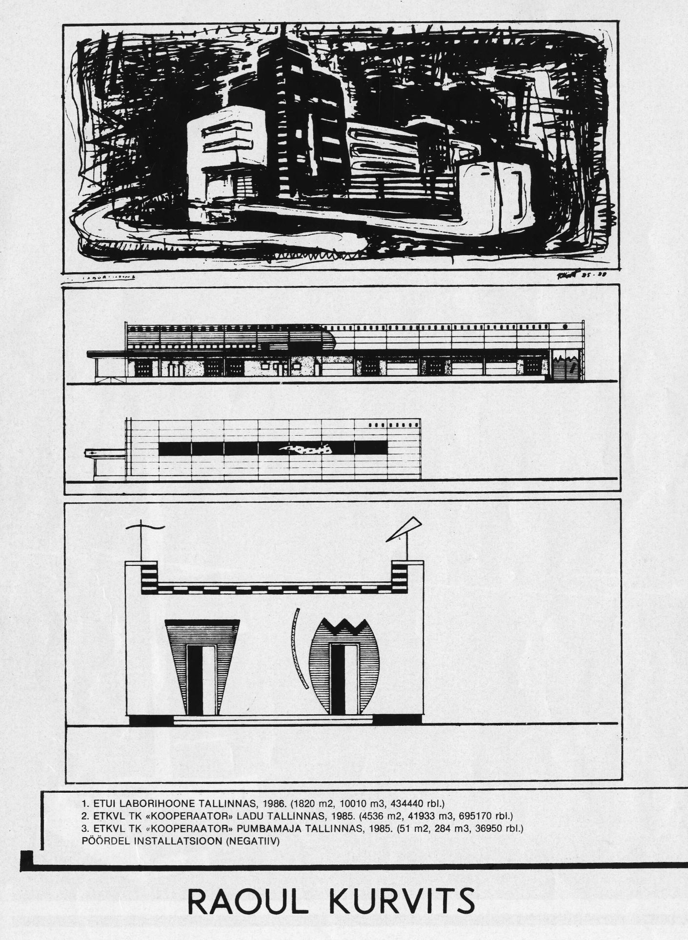 Raoulis Kurvitzas, puslapiai iš „Technodelinės ekspresionistinės architektūros manifesto“