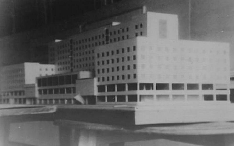 Viešbutis „Ryga“, konkursinis projektas, maketas, 1948-1949 m., iliustracija iš I. Zibartės pranešimo Architektūros [pokalbių] fondo paskaitoje, 2013 m.