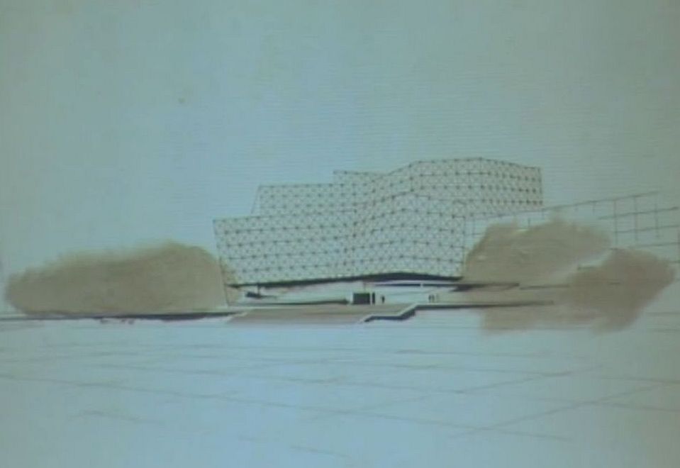Nacionalinio teatro Budapešte konkursinis projektas, 1965 m., iliustracija iš I. Zibartės pranešimo Architektūros [pokalbių] fondo paskaitoje, 2013 m.