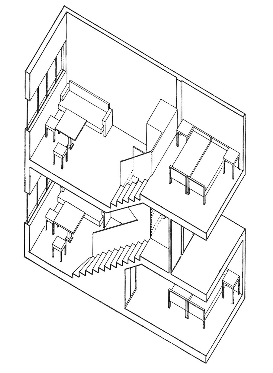 „F“ tipo mažagabaritinis butas, iš: Sovremennaja Architektura, 1929, Nr. 1, p. 14