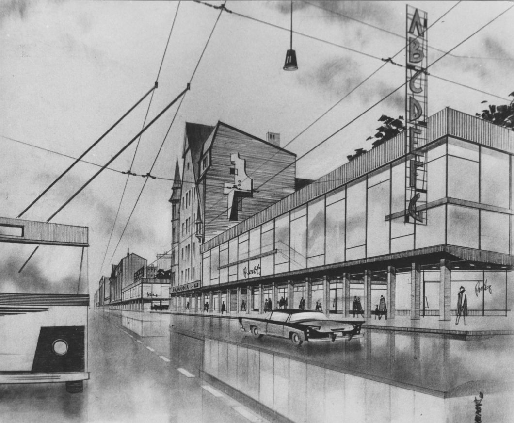 Vienas iš pavyzdžių galėtų būti Rygos centras ir Bryvybos gatvė, anksčiau vadinta Lenino gatve. Buvo parengtas urbanistinis atnaujinimo projektas, turintis ambicijų pakartoti Stokholmo scenarijų, bet realizuoti pavyko tik pavienius pastatus. I. Strautmanio piešinys, 1961 m.