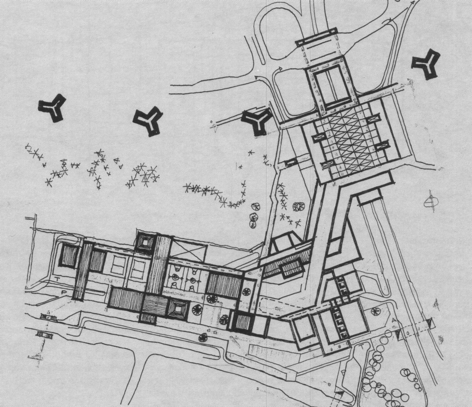 Lazdynų visuomeninio-prekybinio centro projektas, archit. Č. Mazūras, 1966 (neįgyvendintas)