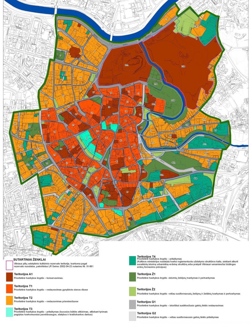 18. Vilniaus senamiesčio paveldotvarkos projekto (tvarkymo plano) koncepcija. Tvarkybos režimų schema