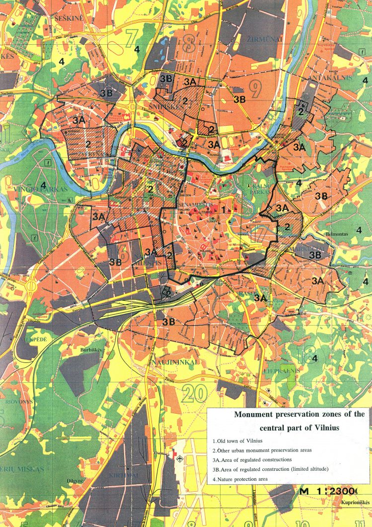 6. Vilniaus centrinės dalies zonavimas paminklosaugos požiūriu, išskiriant Vilniaus senamiesčio teritoriją, urbanistinių vertybių – vietinės reikšmės vietovių – teritorijas, reguliuojamų statybų (ribojant pastatų aukštingumą) bei gamtines (saugomas) teritorijas (4*)