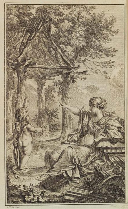Marco-Antoine’o Laugier knygos „Esė apie architektūrą“ (1755) viršelis. Autorius Charles’is Eisenas