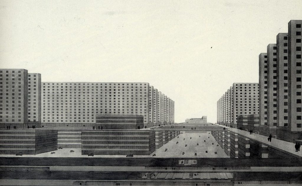 Ludwigo Hilberseimerio projekto „Dangoraižių miestas“ iliustracija, 1924